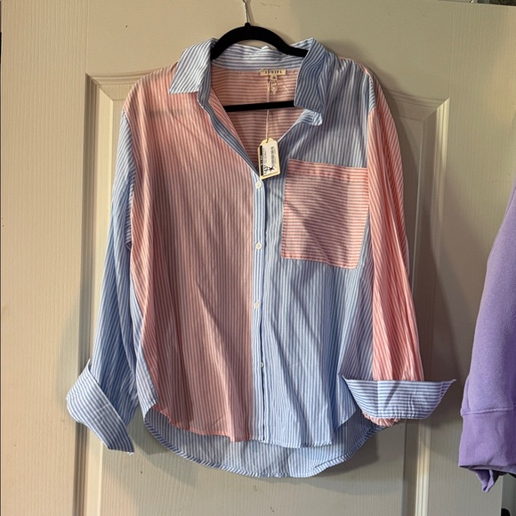 JODIFL Striped Blue and Pink Button-Up Shirt - Picture 3 of 4